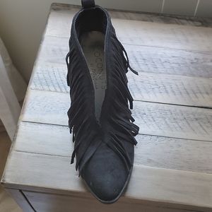 Black fringe booties